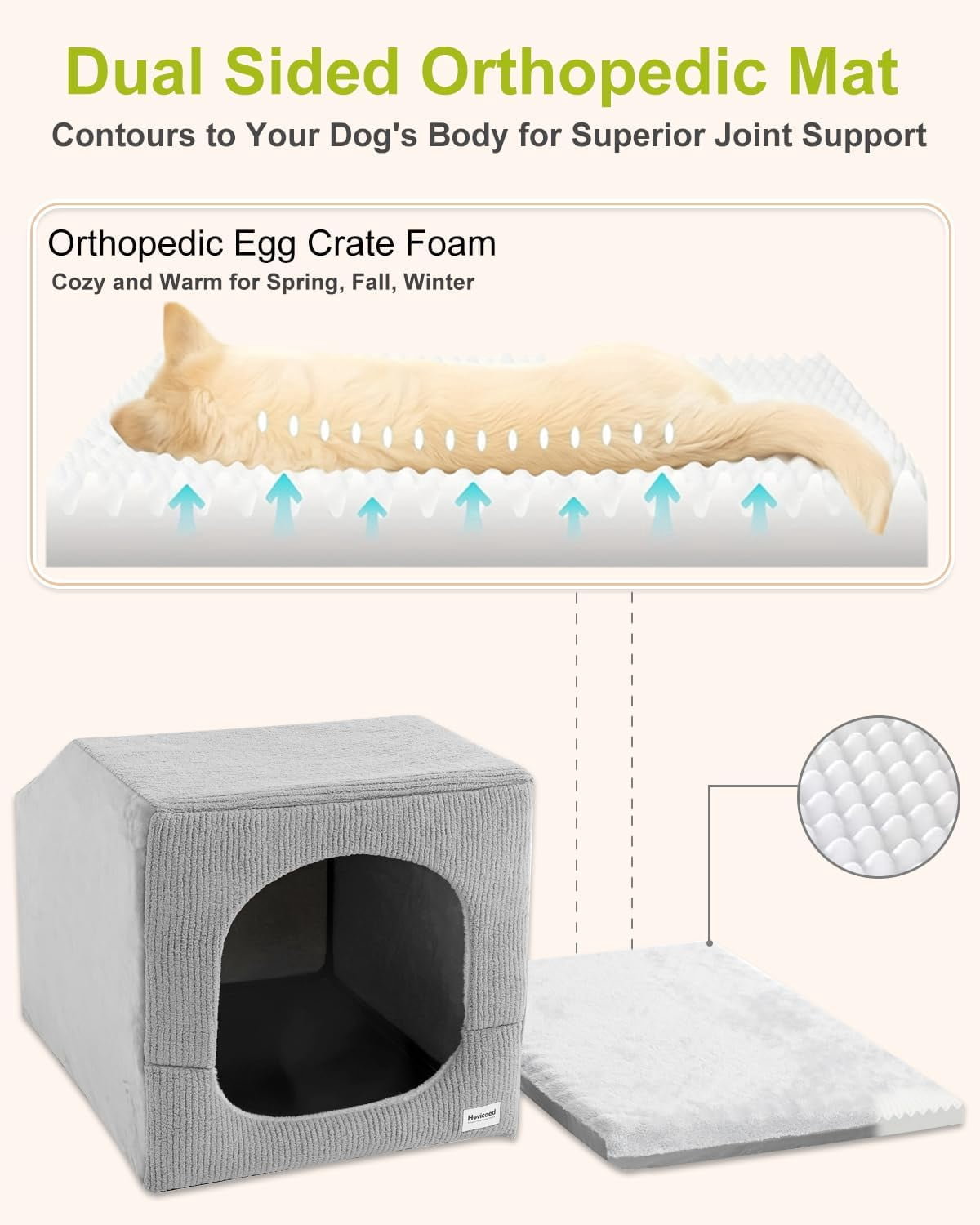 Indoor Dog House for Extra Large Medium Small Sized Dogs - Dog Tent with Washable Removable Cover, Pet Orthopedic Dog Cave Bed Egg-Crate Foam Cushion, Inside Dog House Large Space(XL)