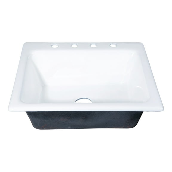 Kingston Brass GT252294 Towne 25" Cast Iron Self-Rimming Single Bowl Drop-In Kitchen Sink, 4-Hole, White