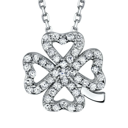 Silver Clover Key Pendant - Ring Wright Co. Sterling Silver 925 Good Luck Heart Clover Leaf Charm Pendant Sparkling Simulated Diamond Necklace 18