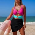 thumbnail image 5 of BOBOGOJP Women's Mesh One Piece Swimdress Swimsuit Tummy Control V Neck U Ring Bathing Suit Drawstring Sarong Swimwear Black for Size M, 5 of 8
