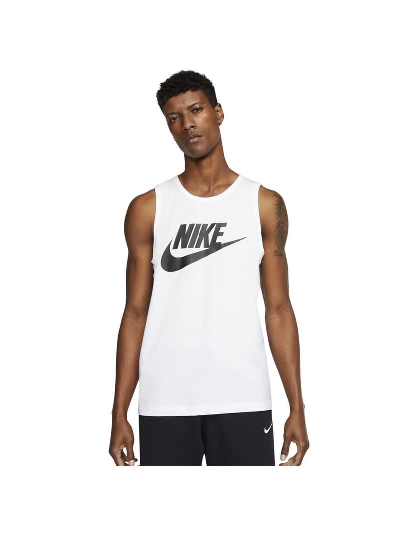 Nike Men's Icon Futura Sleeveless Tank Top Shirt in White/Black