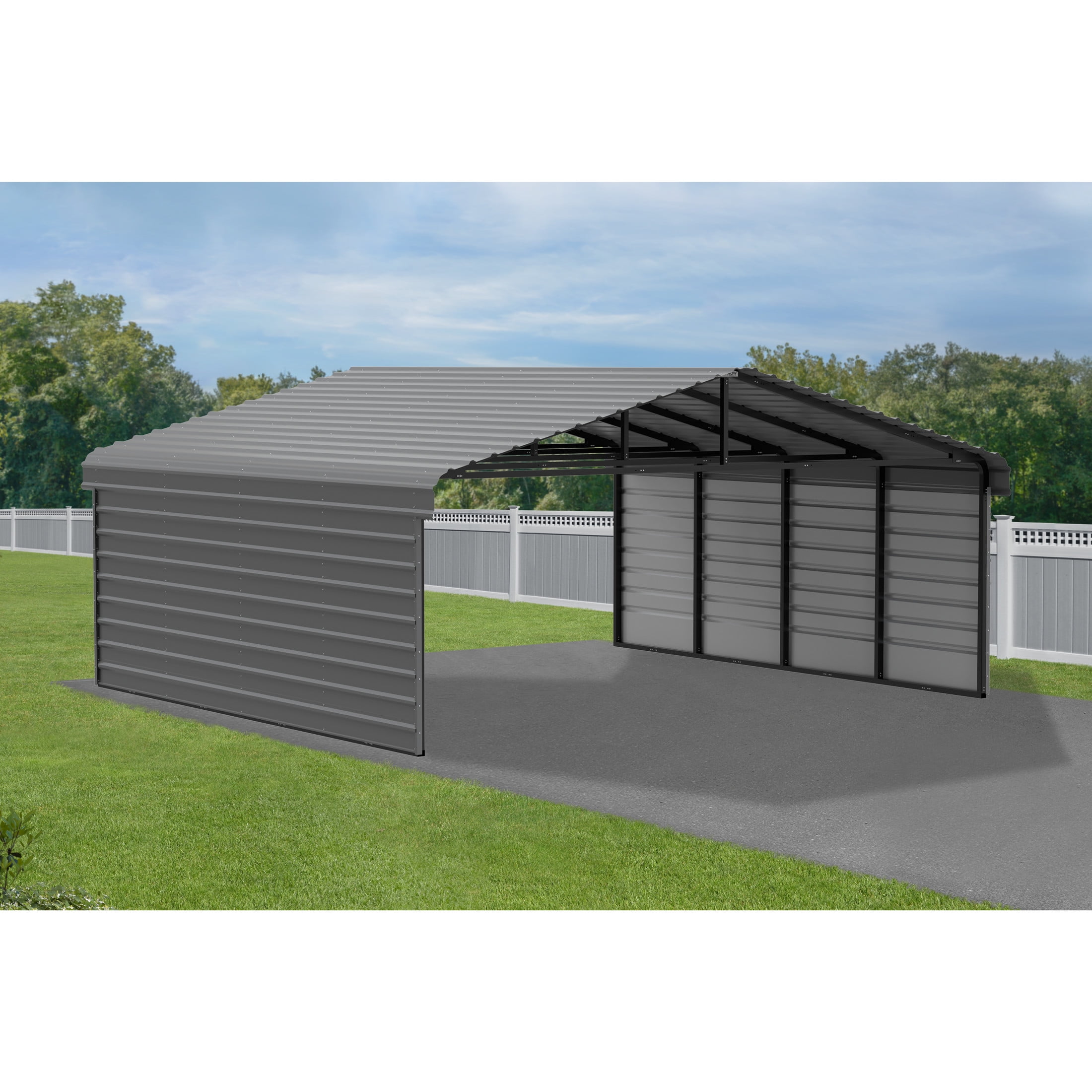 Arrow 20 x 20 x 7 ft Charcoal Steel Carport With 2 Side Wall Kit