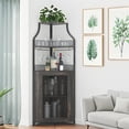 thumbnail image 2 of Estilo rural-style oak gray five-tier bar gabinete para de esquina almacenamiento con adjustable estantes y glass holder in dining room, 2 of 7