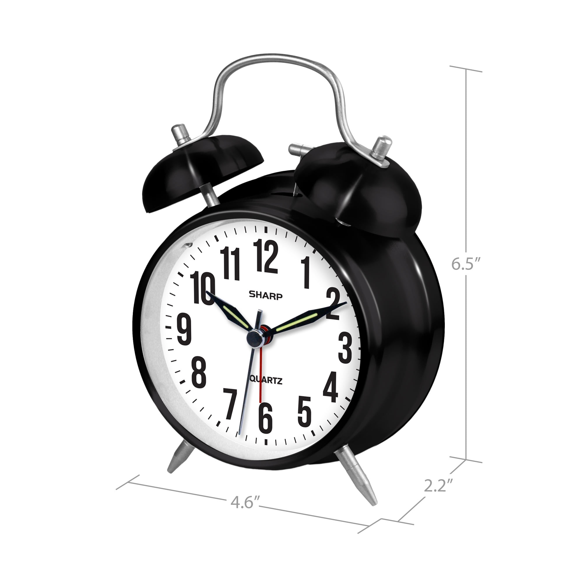 SHARP Twin Bell Quartz Analog Alarm Clock, Silver Brushed Metal
