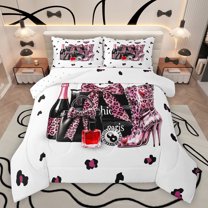 Homewish Cheetah Print Bowknot Full Size Comforter Sets 3-Piece for Boys Girls,Happy Valentine'S Day Bedding Comforter Set,Vintage Aesthetic Lightweight Bedding Sets,Ultra Soft Home Decor