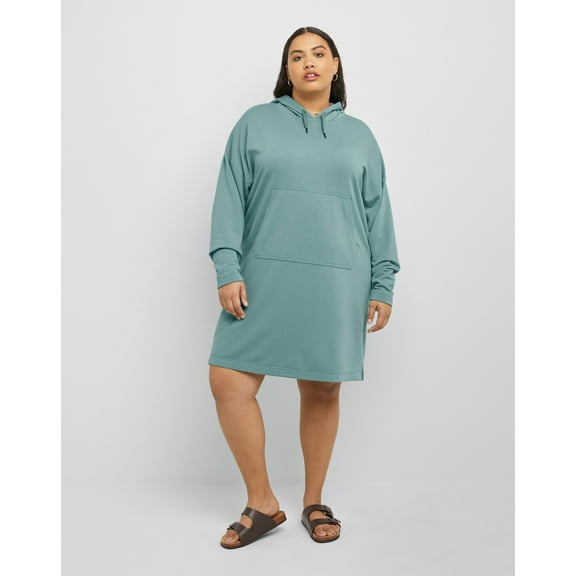 Hanes Originals Women's Soft Brushed Fleece Hoodie Dress (Plus Size) Salt Pool Green 3X