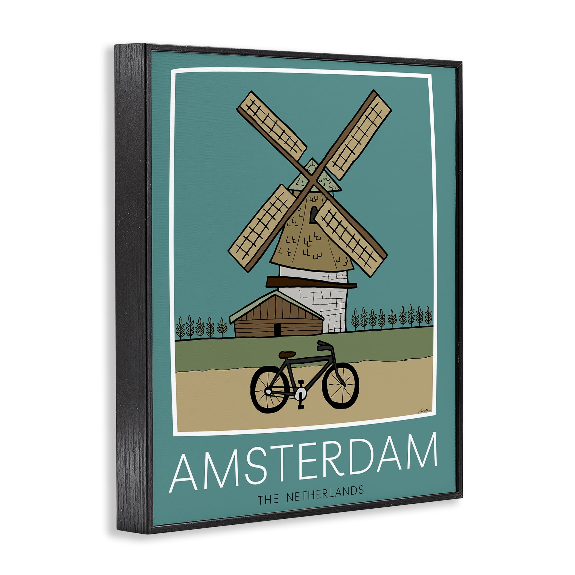 Stupell Industries Amsterdam Windmill Poster Black Framed Giclee Art, design by Hugo Edwins