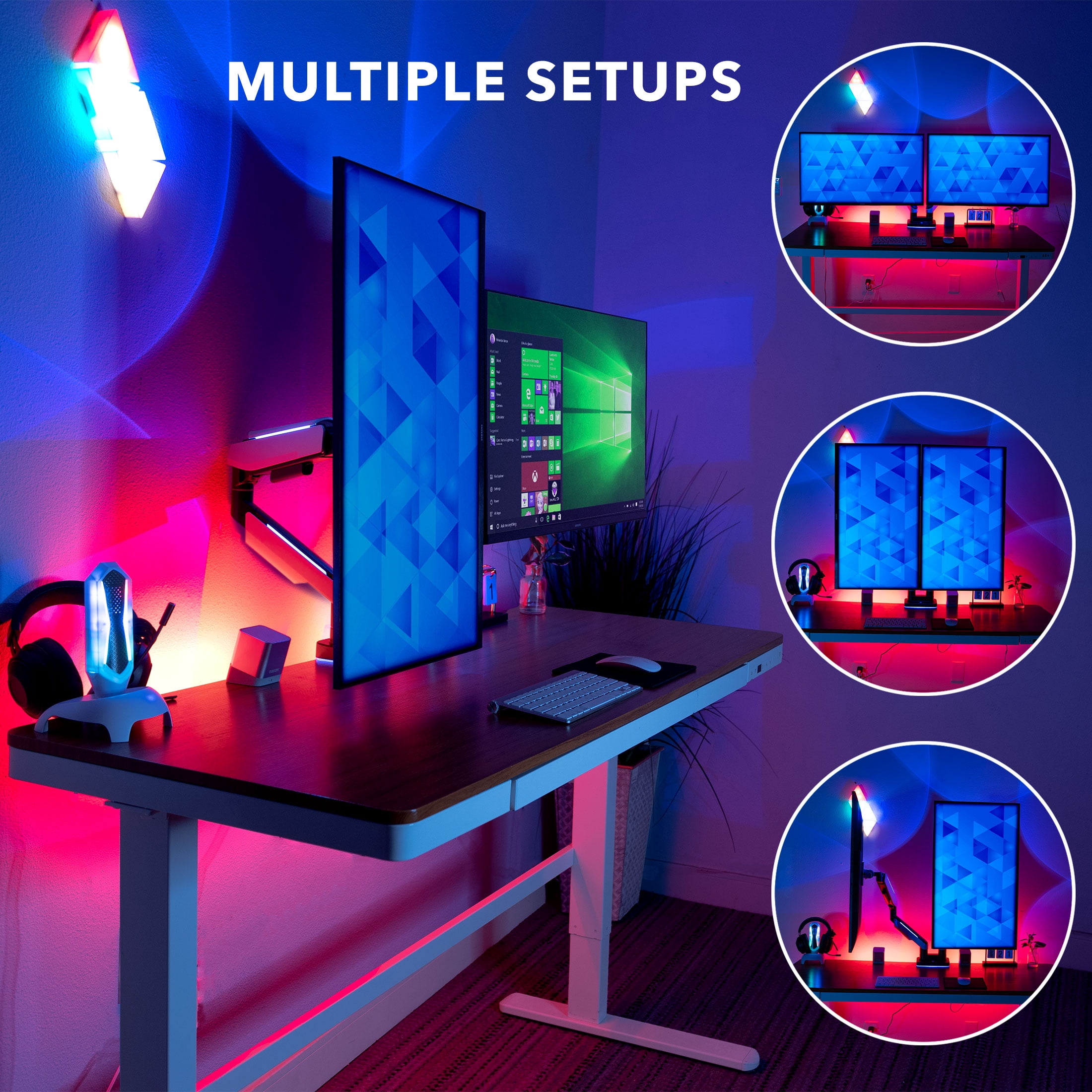 Mount-It! Heavy Duty Dual Computer Monitor Mount For Screens Up To 35", Gaming, RGB Lighting, Capacity 44 lbs., 18" Extension