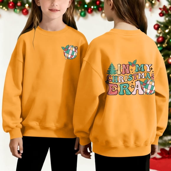Cowsor Girls Sweatshirts Kids Cute Graphic Crewneck Pullover Tops Long Sleeve Holiday Shirts