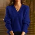thumbnail image 2 of Women V Neck Sweaters Casual Long Sleeve Solid Color Knitted Pullover Blouses Fall Winter Trendy Loose Soft Comfy Tops, 2 of 3