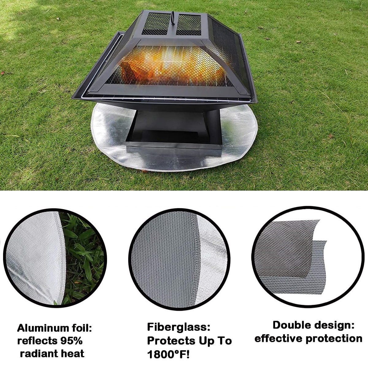 Foldable Fireproof Mat 36 24 Inch Fire Pit Mat For Deck Heat Resistant Firepit Mat Round Fiberglass Aluminum Foil Fire Pit Pad For Outdoor Wood Burning Charcoal Grill Chiminea Patio Grass Lawn