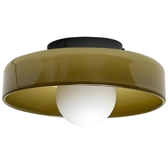 Green Glass Semi Flush Mount Ceiling Light, Mid Century Modern, 9.8 in(25 cm)Bauhaus Style Milk Globe Ceiling Light for Kitchen Island, Restaurant, Bar