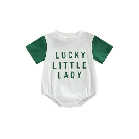 

Frobukio St. Patrick s Day Newborn Baby Girls Summer Jumpsuit Festival Letter Print Short Sleeve One Piece Romper White 12-18 Months