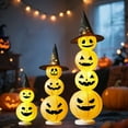 thumbnail image 1 of Stacked Pumpkin Lantern with Witch Hat - Halloween Table Decor for Indoor & Outdoor Party, Glowing LED Light Set, 1 of 6