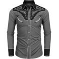 thumbnail image 2 of XDZJLR Mens Shirts Long Sleeve Lapel Fashion Western Cowboy Embroidered Slim Fit Casual Button Down With Pockets Tops, 2 of 4