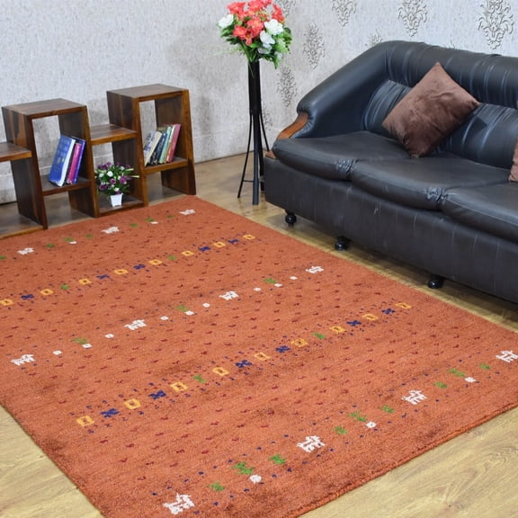 Rugsotic Carpets Handmade Rugs Hand Knotted Loom Rectangle 6'x9' Orange Silk Mix for Indoor Use