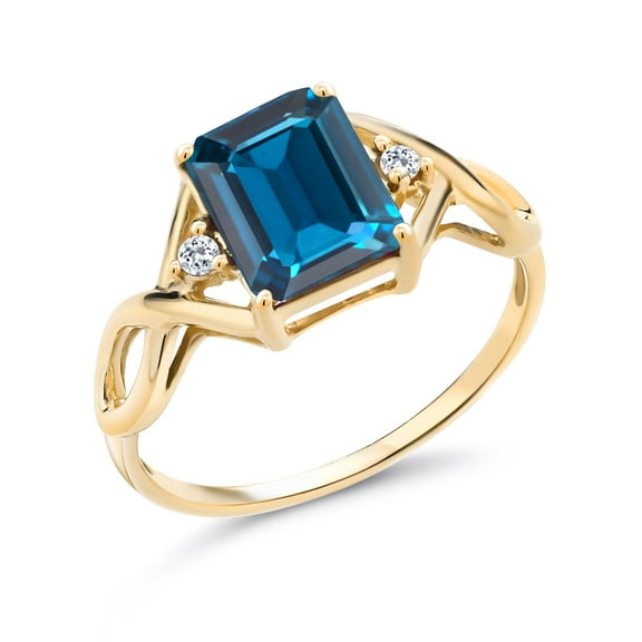 Gem Stone King 2.75 Ct London Blue Topaz White Topaz 18K Yellow Gold Plated Silver Ring (Size 7)