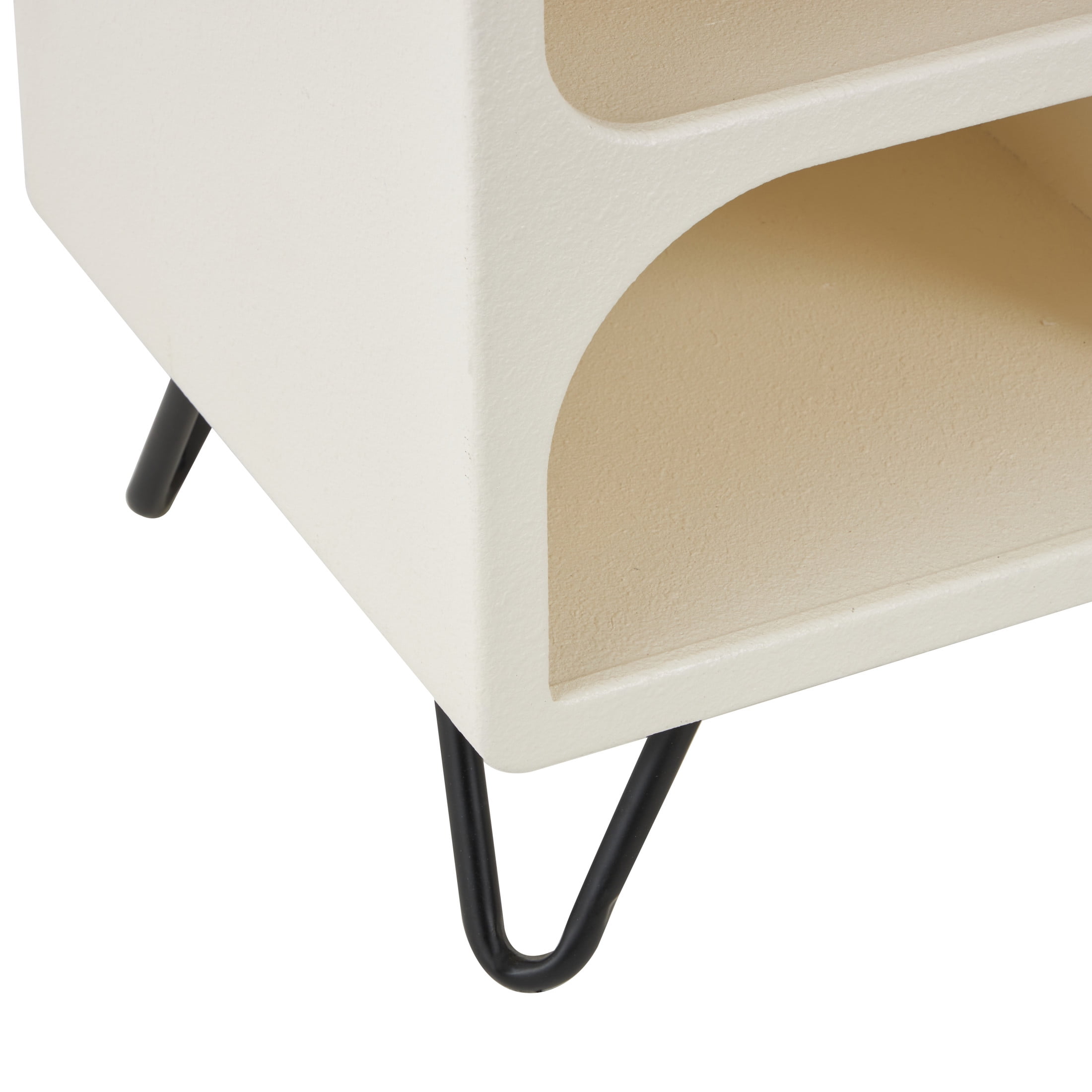 DecMode 40" x 28" Cream Wooden Geometric 8-Tier Shelving Unit with Abstract Block Shapes and Black Hairpin Legs, 1-Piece