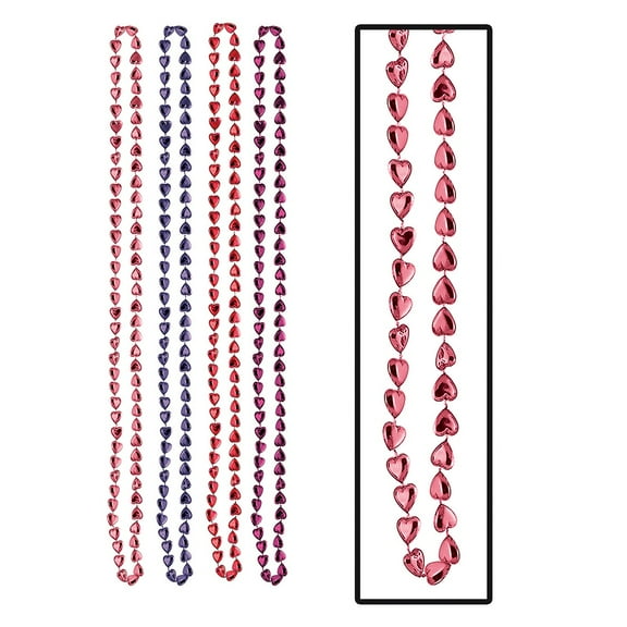 Party Central Faux Candy Heart Beaded Necklaces - 33" - Pink - Pack of 48