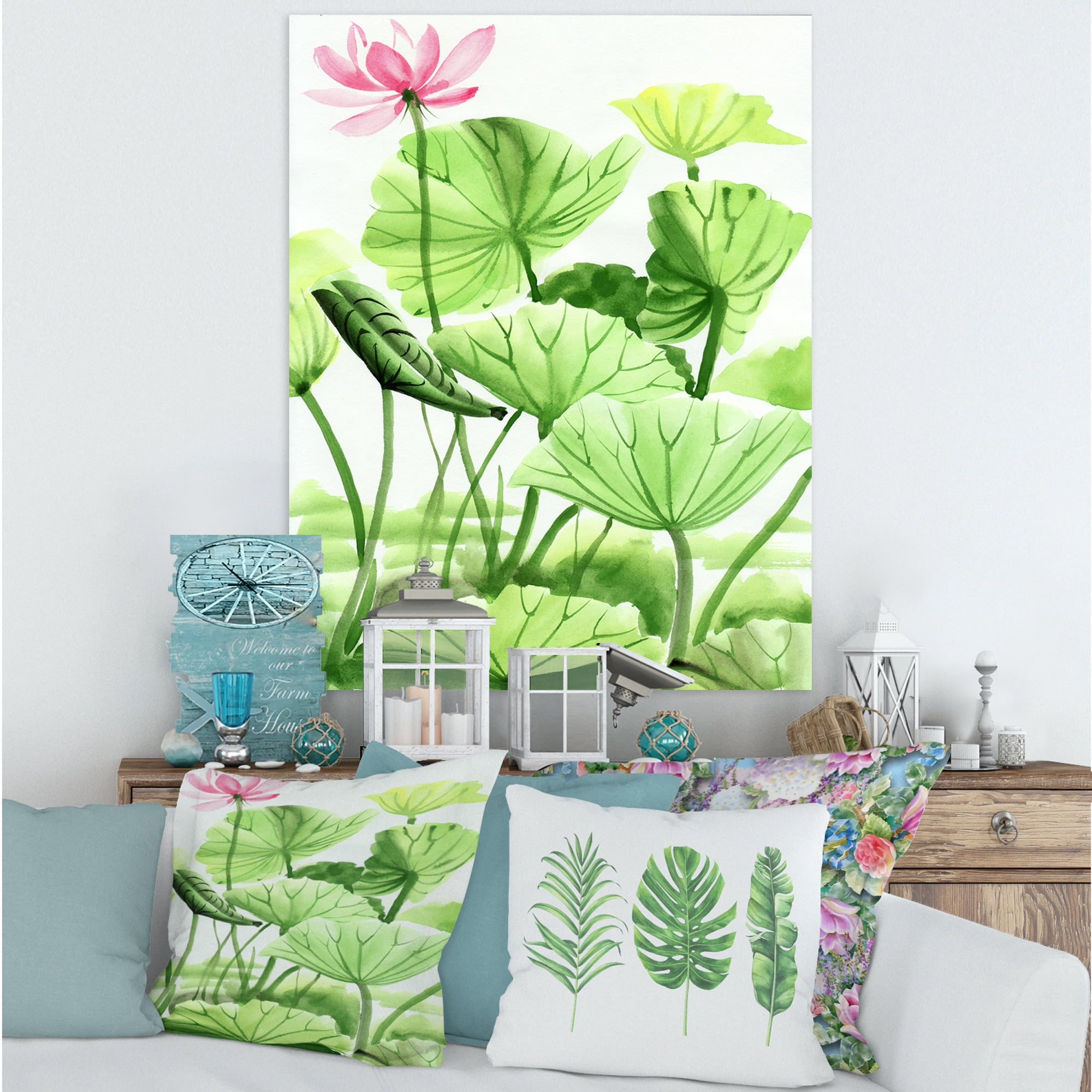 Designart ' Ancient Lotus Leaves In The Pond ' Traditional Canvas Wall Art Print