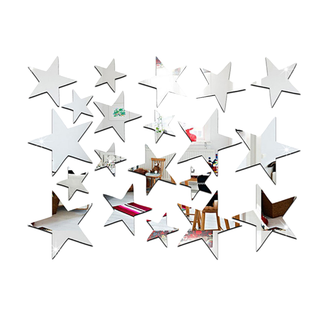 20pcs/set Star Shape Mirror Stickers 3D Acrylic Stars Mirrored Decals DIY Room Home Decoration Wallpaper - image 1 of 8