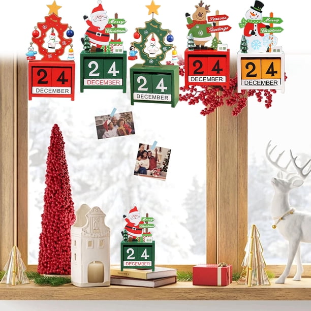 Adornos Navideños Marionetas de Madera Navideñas Adornos de Decoración de Escritorio Calendario Navideño Adorno de Cuenta Regresiva