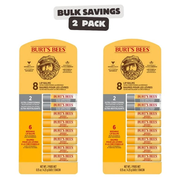 2 x Burt's Bees Lip Balm, 8 count each