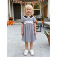 thumbnail image 6 of RUINIXCW Kids Toddler Baby Girl Halloween Dress Outfit Baby Little Girl Summer Fall Dress Ghost Embroidery Peter Pan Collar Short Sleeve Striped Dress, 6 of 9