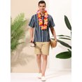 thumbnail image 3 of Camisa hawaiana de verano Lars Amadeus para hombre manga corta con botones a rayas Azul negro L, 3 of 6