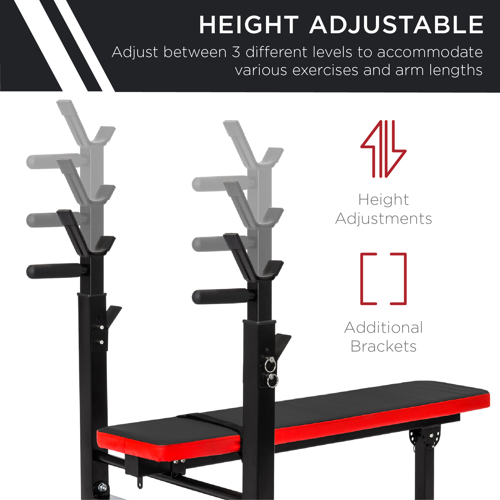 Best Choice Products Adjustable Folding Fitness Barbell Rack & Weight Bench for Home Gym, Strength Training - Black/Red - image 3 of 6