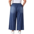 thumbnail image 3 of Jeans de mujer de tallas grandes Agnes Orinda, pantalones de mezclilla con cintura elástica y cordón, pantalones palazzo anchos de chambray con bolsillos 3X negro azul, 3 of 6