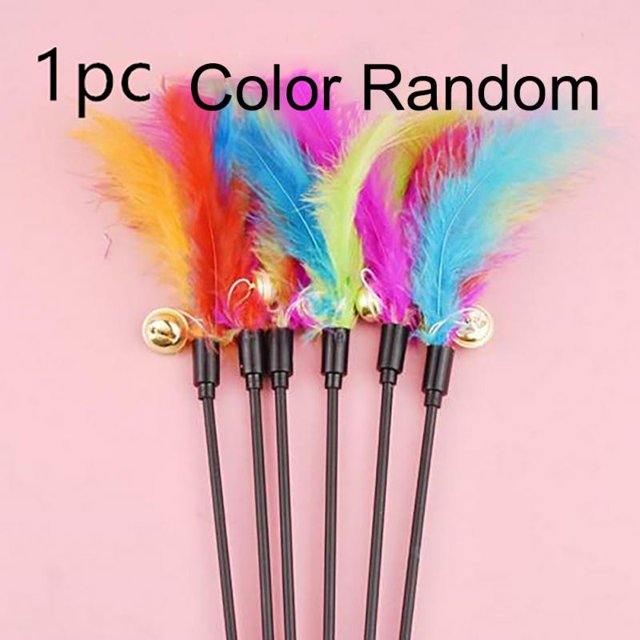 Funny Kitten Cat Teaser Interactive Toy Rod with Bell Toys For Pet Cats Stick Wire Chaser Wand Toy Random Color Style A 1pc Random