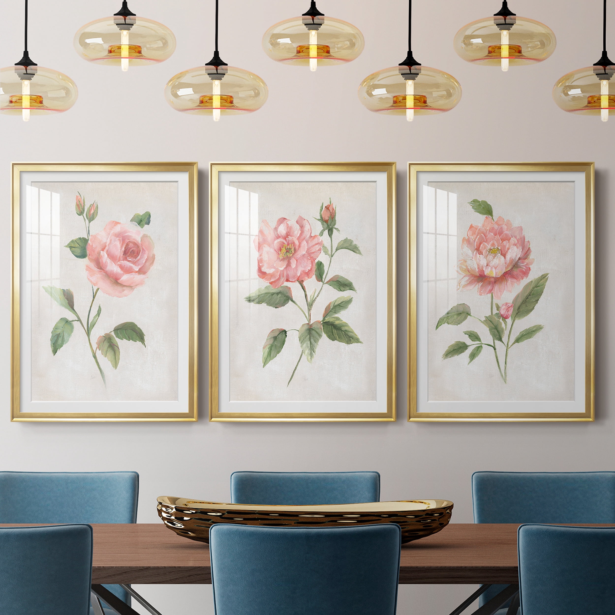 Grandiflora I Premium Framed Prints Set of 3 - Ready to Hang - 30.5 x 42.5 Each - Gold Frame