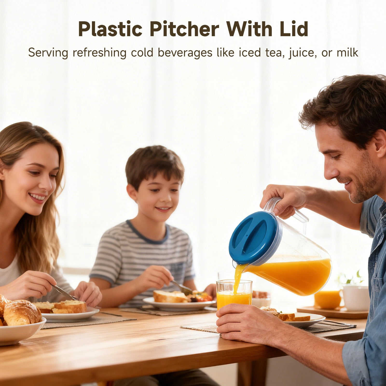 4PCS 1 Gallon Plastic Pitcher With Lid, Shatterproof Plastic Water Jug Set, Long-Lasting PP Cold Water Carafe with Handle and Spout, Multicolored Drink Pitchers for Fridge