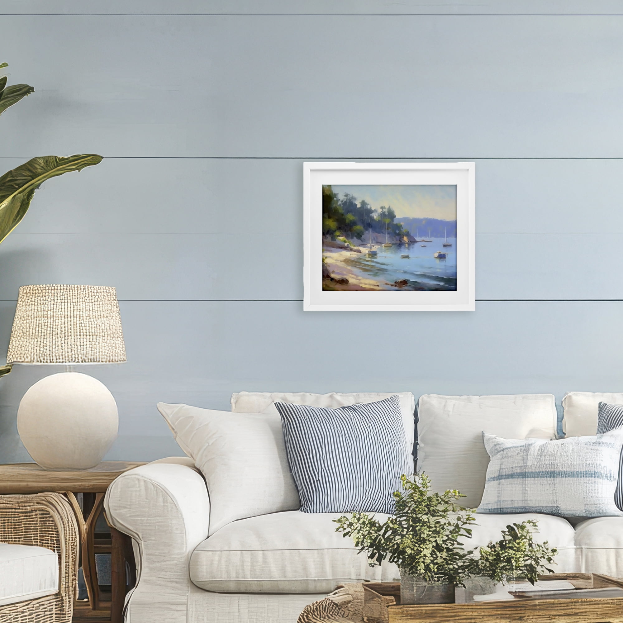 Stupell Industries Near The Shore Summer Sailing White Framed Print Under Glass, design by Creative Studio