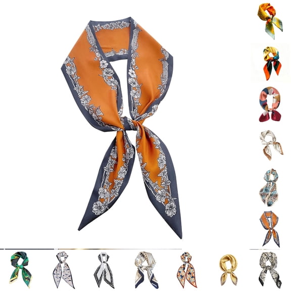 UJNDER Womens Elegant Satin Silk-like Long Narrow Slim Scarf Lightweight Shawl for Spring and Shirts Neck Scarf for Women,Orange_012,One Size