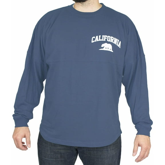 Men’s California Long Sleeve Stadium T-Shirt- California Republic Bear, Slate Blue, Small