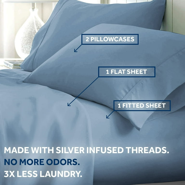 Miracle Made® Luxe Cooling Bed Sheets –Sky Blue, King– 4 Piece Linen Silver  Infused, 300-Thread-Count Thermoregulating Miracle Clean & Cool ™