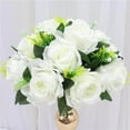 thumbnail image 1 of ziyahi Bouquet de Fleurs Artificielles Réalistes Roses 26cm 15 Têtes Décoration de Mariage Blanc, 1 of 9