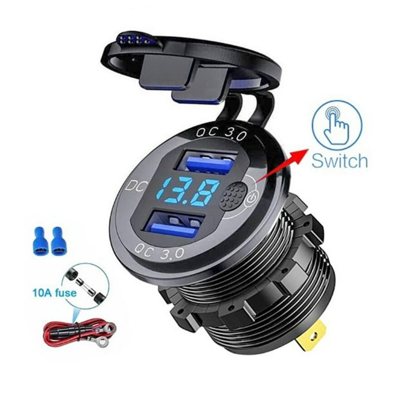 QC 3.0 Dual USB Car Charger W/LED Voltage Display W/ Touch Switch