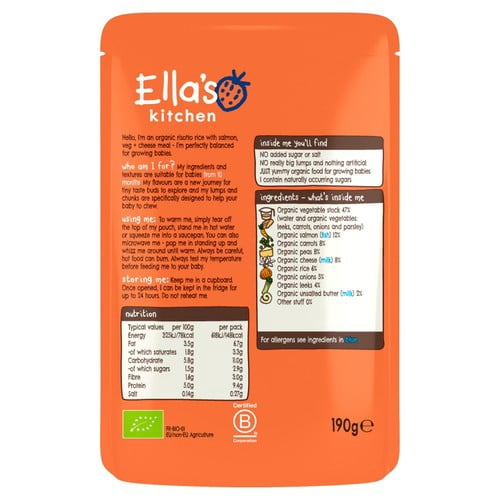 Ella's Kitchen Salmon Risotto with Cheese Baby Food Pouch 10+ Months 190g, British Import (Pack of 2)