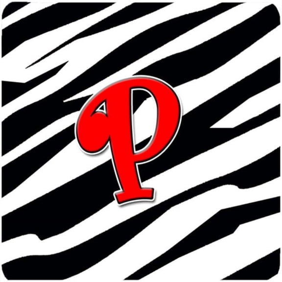 Monogram - Zebra Red Foam Coasters, Initial Letter P - Set 4, 3.5 x 3.5 In.
