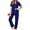 Navy Blue, variant on Pajamas for Women Notch Collar Short Sleeve Top and Long Pant Ladies Soft Button up Sleepwear with Pockets