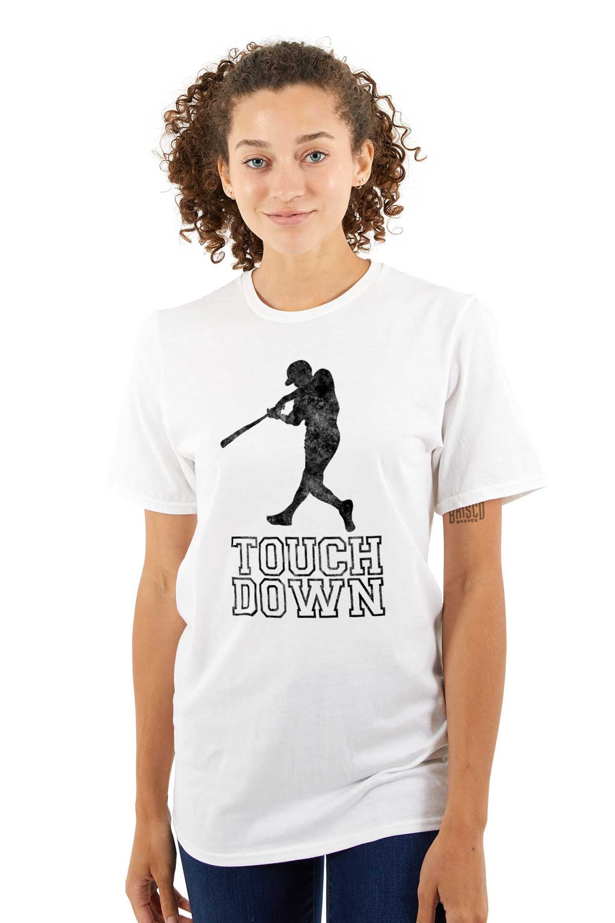 Funny Touch Down Baseball Swing Joke Plus Size Crewneck Graphic Tee Shirt Brisco Brands 5X
