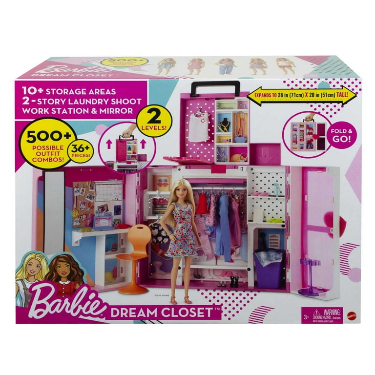 Barbie Dream Closet Playset with Doll Activity Room 35 Clothes and Accessories Mirror Laundry Chute Walmart