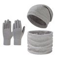 thumbnail image 2 of Winter Beanie Hat Scarf Gloves, Warm Fleece Knit Hats Touch Screen Gloves Neck Scarf Set Winter Gifts Women Plaid Printed Faux Bucket Hat Warm Windproof Baggy Stretch Winter Soft Wrap Fisherman Hat, 2 of 3