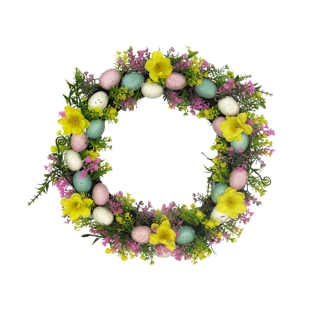 Easter Wreath for Front Door, Colorful Plastic Easter Bunny Wreath with Artificial Greenery, 12 Inch Spring Holiday Door Hanging Decor for Home Indoor Outdoor Party