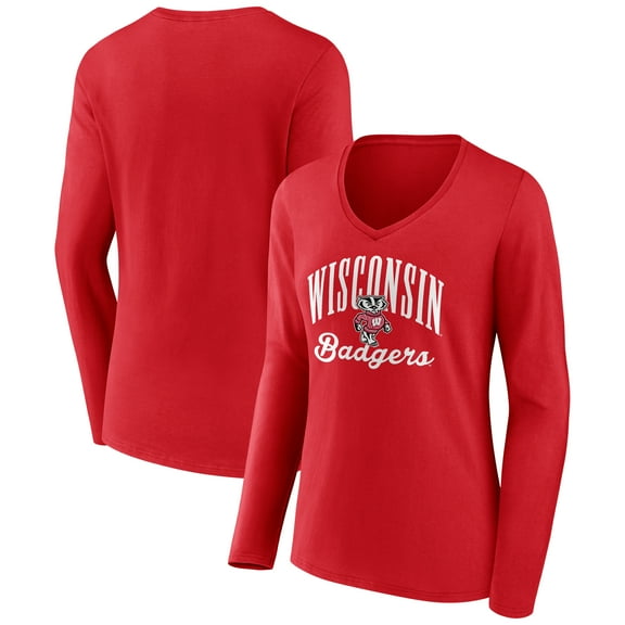 Men's Red Wisconsin Badgers Victory Script V-Neck Long Sleeve T-Shirt