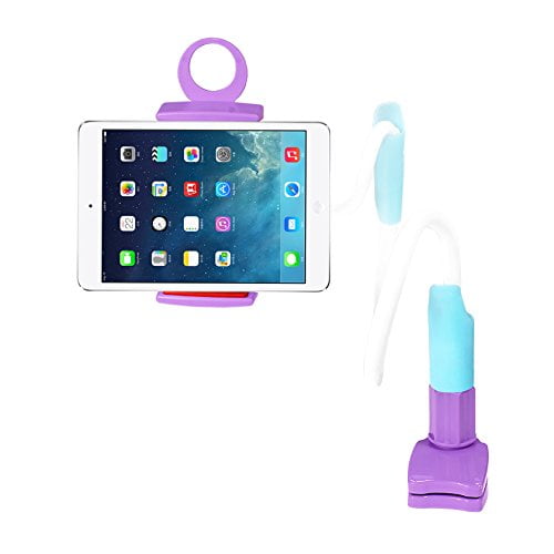 Reiko 2-in-1 Flexible Long Arms Hand Free Phone Clip Holder for Smartphones - Retail Packaging - Purple