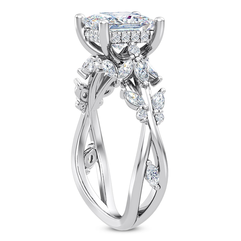 Oryn Jewel 1.6 Ct Princess Cut Lab Created Diamond Solitaire Ring for Women - Butterfly and Bee Vine Twist Design Engagement Ring in 14K White Gold Over - Wedding or Engagement Ring for Women
